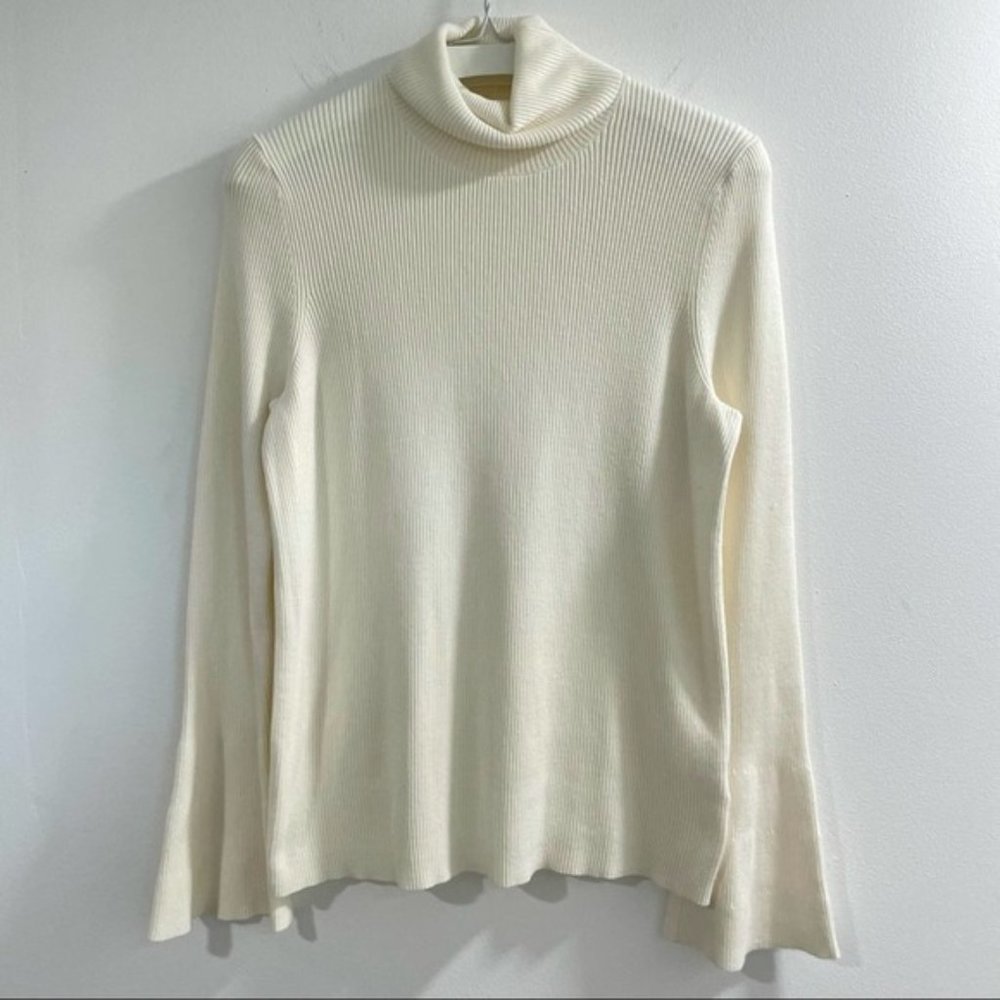 NEW! ANTHROPOLOGIE MOTH Ribbed Bell Sleeve Turtleneck Sweater in CREAM (S) - Picture 5 of 10